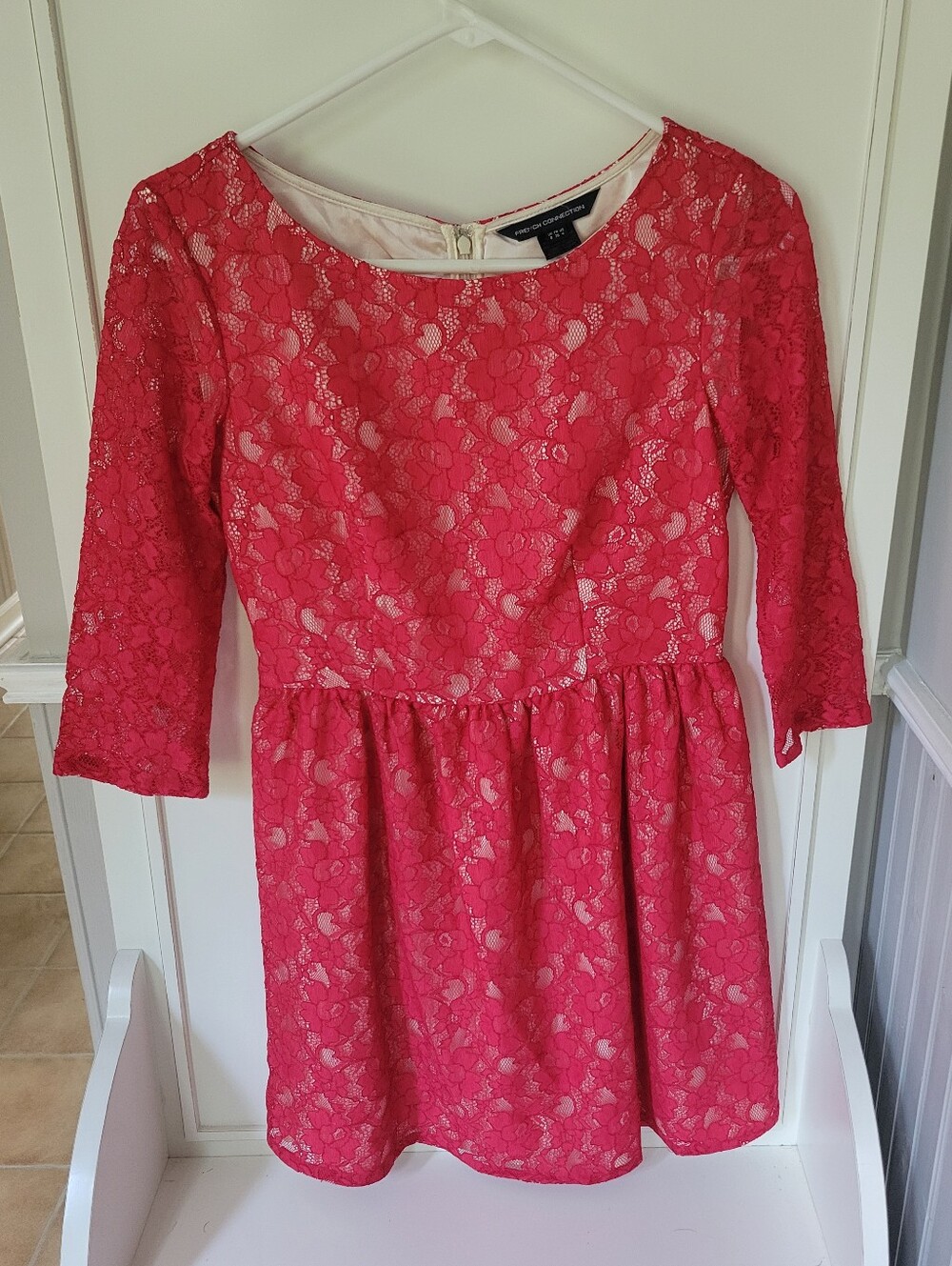 French Connection Hot Pink Lace Fit-and-Flare Dress